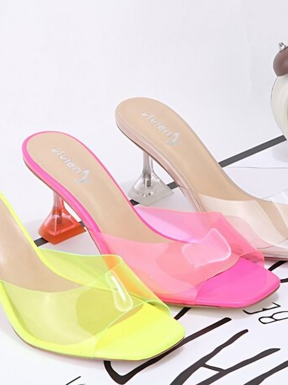 Vivianly Green Clear Lucite Heel Slide Sandals - Green - Picture 6 of 12